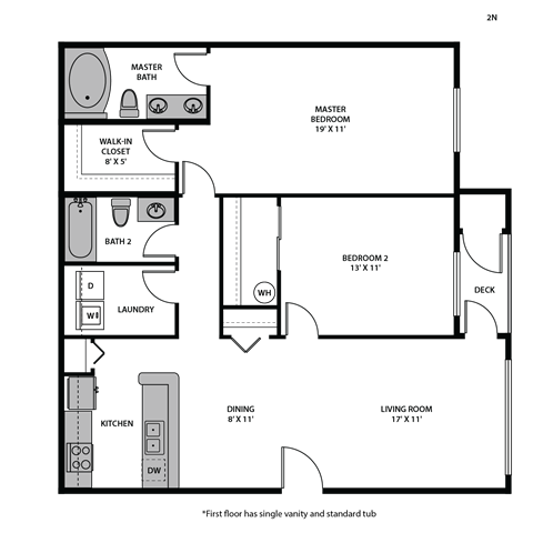 Floor plan for 2 beds, 2 baths, 1179 sqft